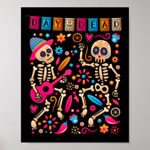 Kleurrijke dansende Mexicaanse skeletten - Kute Da Poster