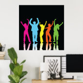 Kleurrijke Dansers Dansen Rond Poster (Thuiskantoor)
