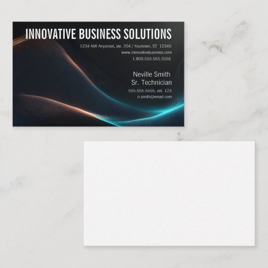 Kleurrijke Data Tech Particle Waves op Zwart Visitekaartje (Voorkant / Achterkant)