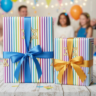 Kleurrijke Davidster Regenboog Dunne Strepen Cadeaupapier