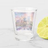 Kleurrijke Dayton Silhouette Abstracte Kunst Shot Glas (Achterkant)