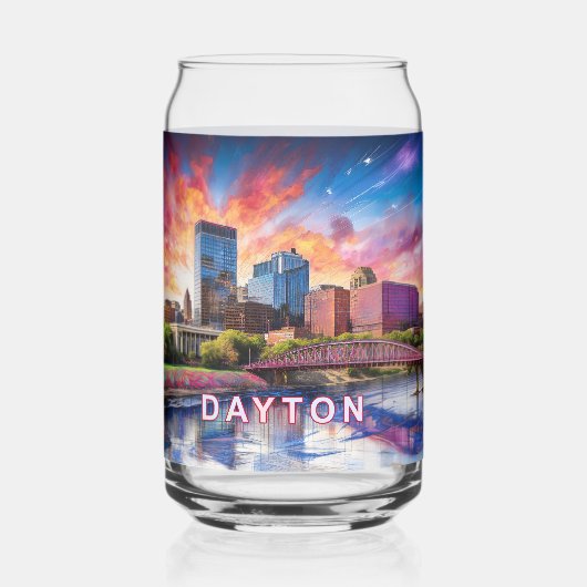 Kleurrijke Dayton Skyline Blikvorm Glas (Voorkant)