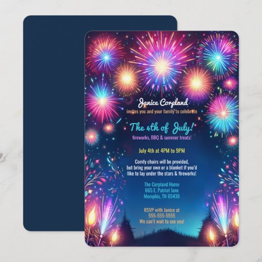 Kleurrijke Dazzling Fireworks 4th of July Party Kaart (Voorkant / Achterkant)