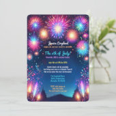 Kleurrijke Dazzling Fireworks 4th of July Party Kaart (Staand voorkant)