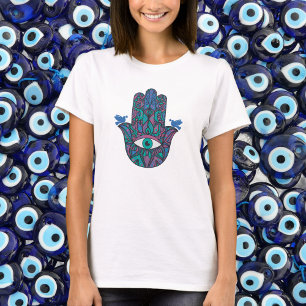 Kleurrijke De Hand van Miriam Hamsa T-shirt