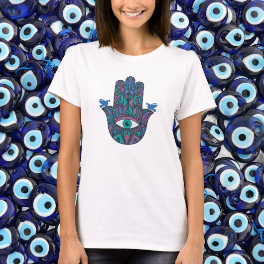 Kleurrijke De Hand van Miriam Hamsa T-shirt