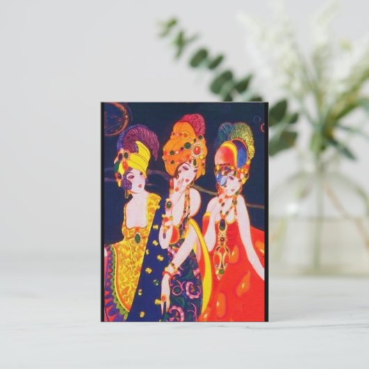  kleurrijke deco-vrouwen met juwelen briefkaart (Staand voorkant)