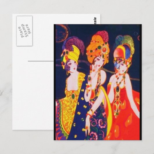  kleurrijke deco-vrouwen met juwelen briefkaart (Voorkant / Achterkant)