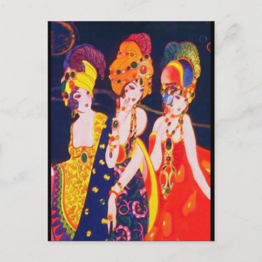  kleurrijke deco-vrouwen met juwelen briefkaart (Voorkant)