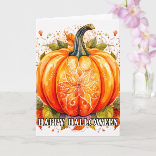 Kleurrijke decoratie herfst Halloween pompoen Kaart (Orchidee)