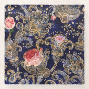 Kleurrijke decoratieve bloemen Batik Glazen Onderzetter