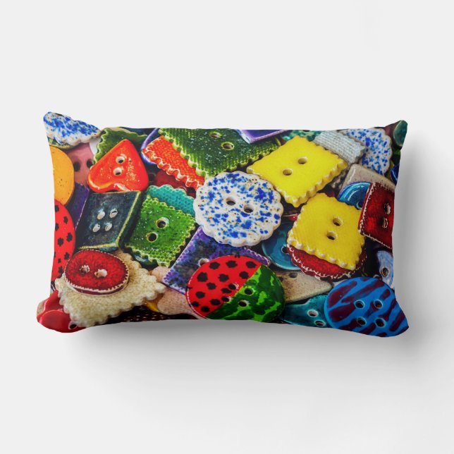 Kleurrijke decoratieve Buttonnen Kussen (Voorkant)
