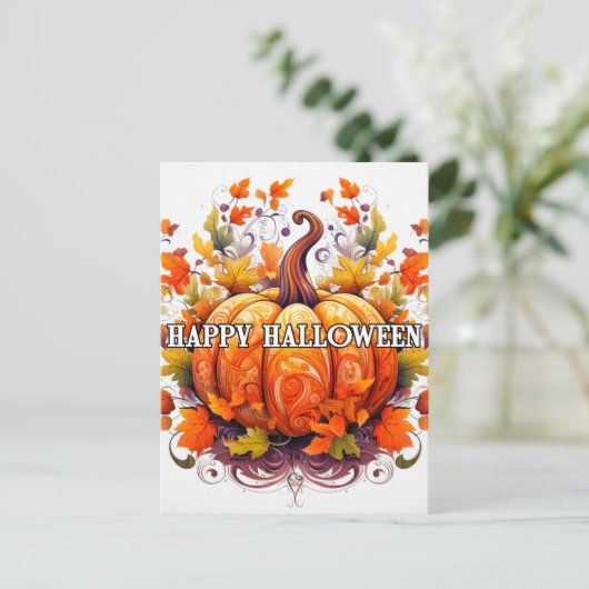 Kleurrijke decoratieve herfst Halloween pompoen Briefkaart (Staand voorkant)