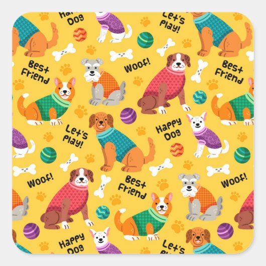 Kleurrijke decoratieve honden vierkante sticker (Voorkant)