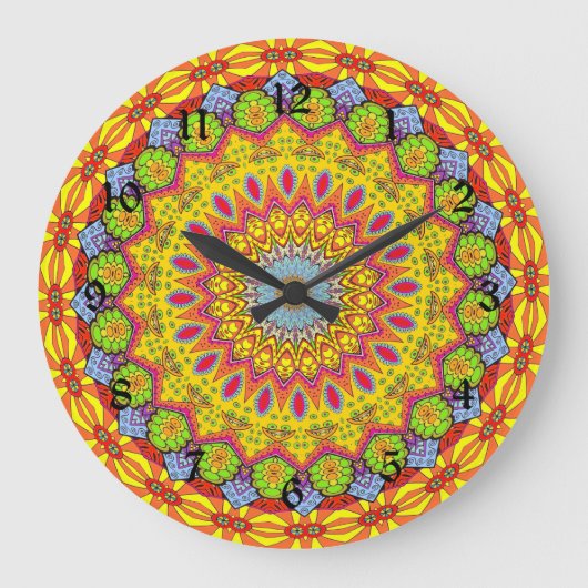 Kleurrijke decoratieve mandala grote klok (Voorkant)