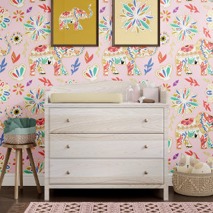 kleurrijke decoratieve olifant Boho Floral Behang