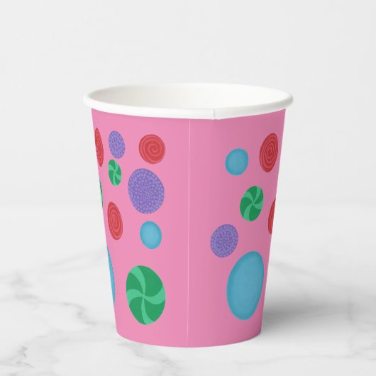 Kleurrijke decoratieve polka stippen op roze papie papieren bekers (Rechts)