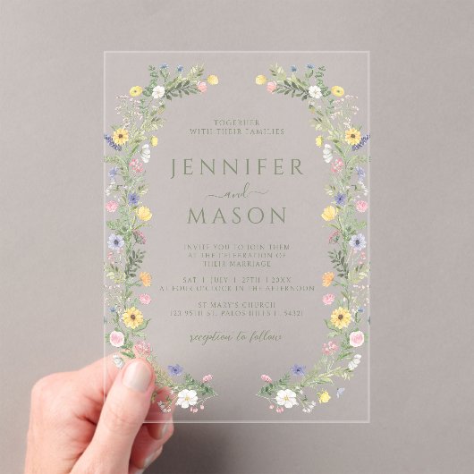 Kleurrijke Delicate Floral Krans bruiloft Acryl Uitnodigingen (Insitu (Draagbaar))