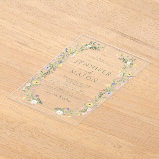 Kleurrijke Delicate Floral Krans bruiloft Acryl Uitnodigingen (Laagn)