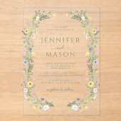 Kleurrijke Delicate Floral Krans bruiloft Acryl Uitnodigingen (Voorkant)