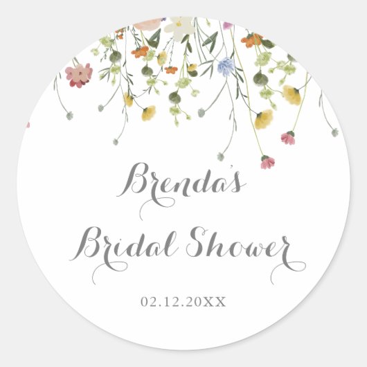 Kleurrijke delicate wilde bloemen bruiloftsshower  ronde sticker (Voorkant)