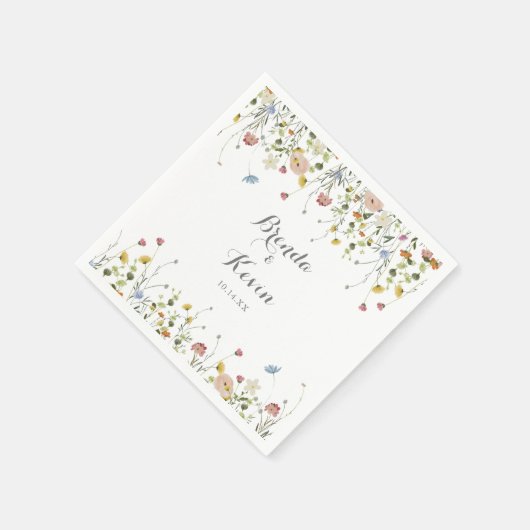 Kleurrijke delicate wilde bloemen Calligraphy Brui Servet (Hoek)