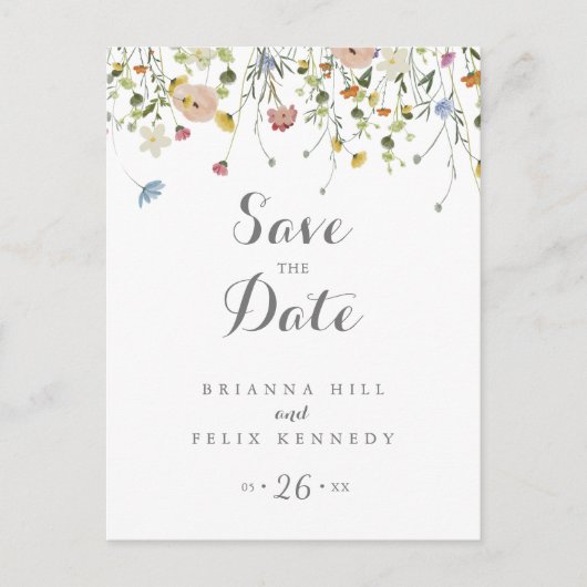 Kleurrijke delicate wilde bloemen Save the Date Briefkaart (Voorkant)