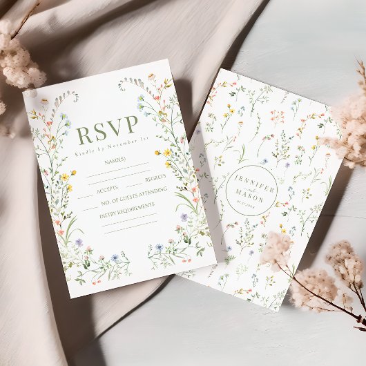 Kleurrijke delicate wildflower bruiloft RSVP-kaart RSVP Kaartje