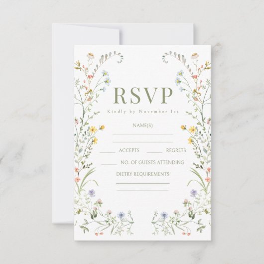 Kleurrijke delicate wildflower bruiloft RSVP-kaart RSVP Kaartje (Voorkant)