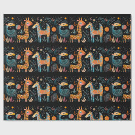 Kleurrijke denkbeeldige dieren op zwart cadeaupapier