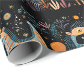 Kleurrijke denkbeeldige dieren op zwart cadeaupapier (Rol Hoek)
