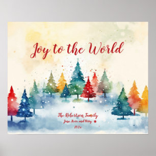 Kleurrijke dennenbomen Kerst Poster