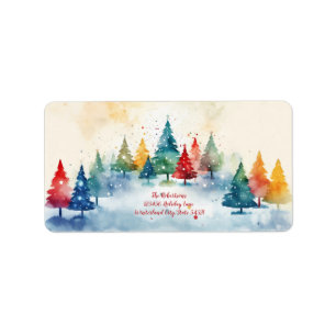 Kleurrijke dennenbomen Kerstlabel Etiket