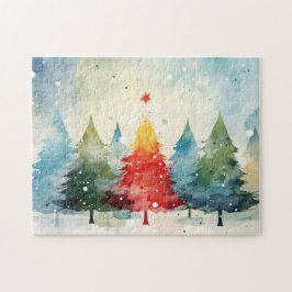 Kleurrijke dennenbomen Kerstmis Legpuzzel