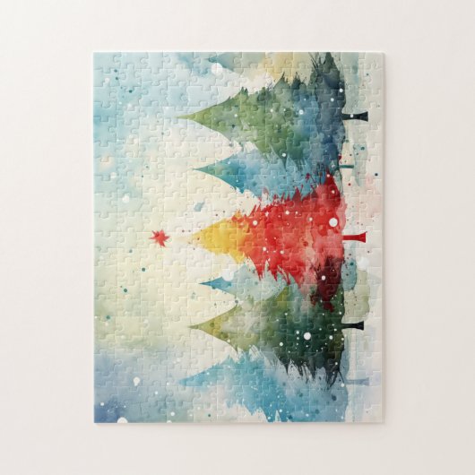 Kleurrijke dennenbomen Kerstmis Legpuzzel (Verticaal)