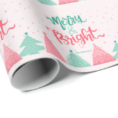 Kleurrijke dennenbomen Merry & Bright Pink Cadeaupapier (Rol Hoek)