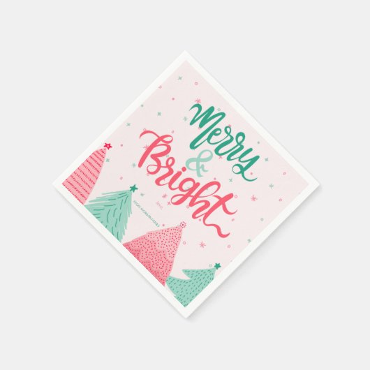Kleurrijke dennenbomen Merry & Bright Pink Servet (Hoek)