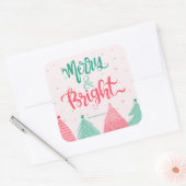 Kleurrijke dennenbomen Merry & Bright Pink Vierkante Sticker (Envelop)