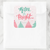 Kleurrijke dennenbomen Merry & Bright Pink Vierkante Sticker (Tas)