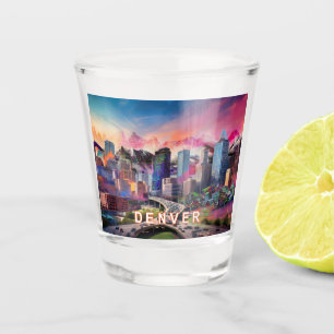 Kleurrijke Denver Skyline Abstracte Kunst Shot Glas