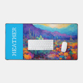 Kleurrijke Desert Cactus Monogram Naam Bureaumat (Keyboard & Muis)