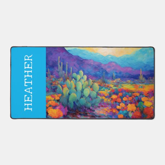 Kleurrijke Desert Cactus Monogram Naam Bureaumat (Voorkant)