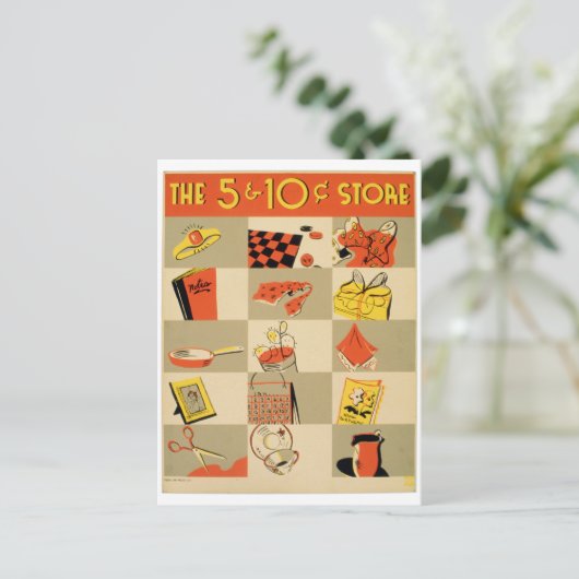  Kleurrijke Detailhandel Vijf en de Opslag WPA van Briefkaart (Staand voorkant)