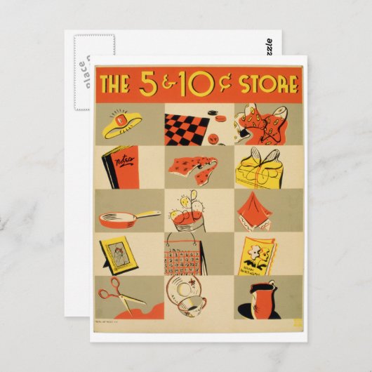 Kleurrijke Detailhandel Vijf en de Opslag WPA van Briefkaart (Voorkant / Achterkant)