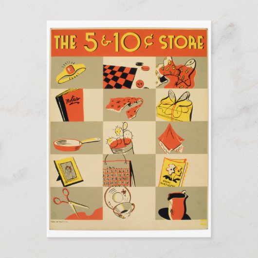 Kleurrijke Detailhandel Vijf en de Opslag WPA van Briefkaart (Voorkant)