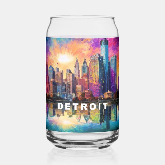 Kleurrijke Detroit Skyline Blikvorm Glas (Achterkant)