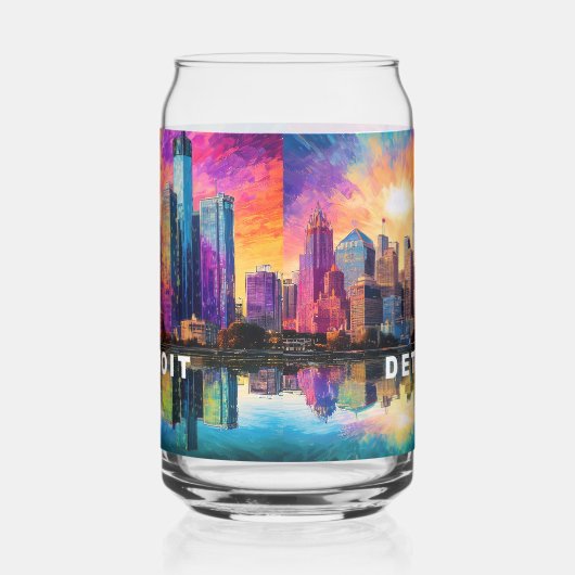 Kleurrijke Detroit Skyline Blikvorm Glas (Links)