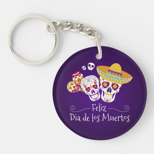 Kleurrijke Dia de los Muertos | Button Sleutelhang Sleutelhanger (Voorkant)