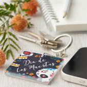 Kleurrijke Dia de los Muertos | Button Sleutelhang Sleutelhanger (Voorkant Rechts)