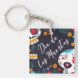 Kleurrijke Dia de los Muertos   Button Sleutelhang Sleutelhanger
